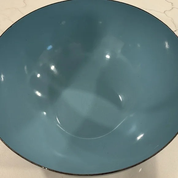 Cathrineholm Turquoise Blue On Blue Enamelware Lotus Bowl 11” Diameter MCM - Picture 6 of 17